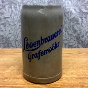 Löwenbrauerei Grafenwöhr Beer Stein Unisex 1L Grey Stoneware Salt Glaze Mug